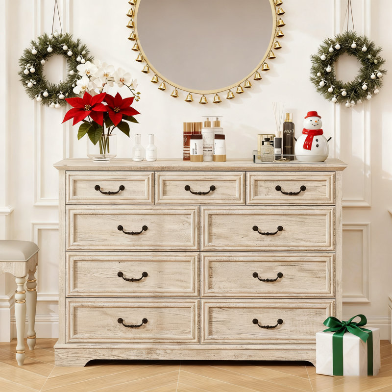 Farmhouse 9-Drawer Bedroom Dresser Storage Organizer, Natural