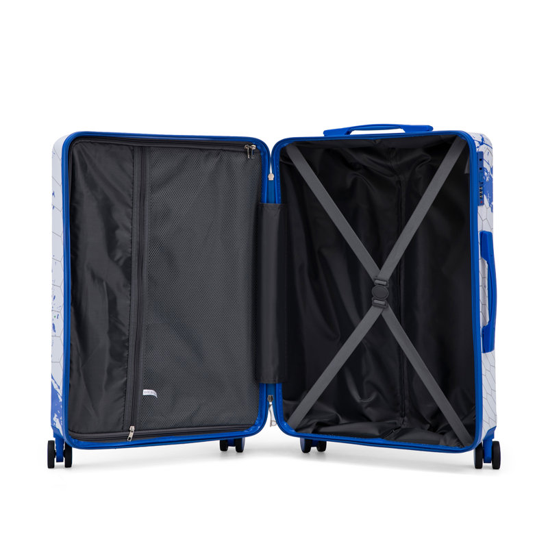 Valise 28 pouces en polycarbonate à coque rigide, grande valise à carreaux avec roues à 360 degrés, bleu
