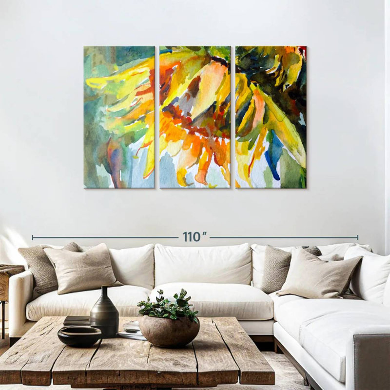 Harnek tournesol abstrait, H 48 po x l 74 po