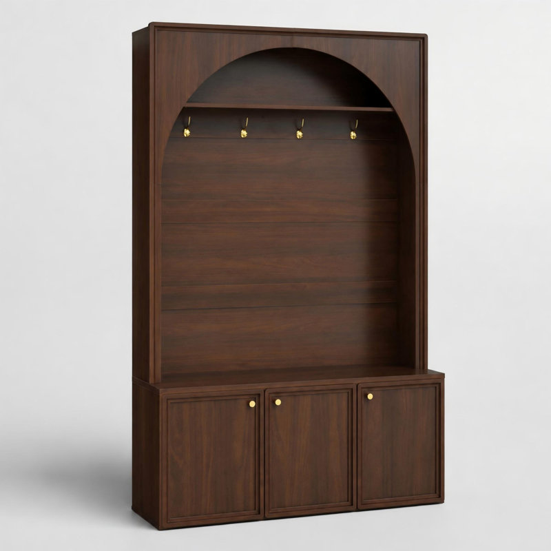 Portemanteau d'entrée avec tablettes réglables et banc de rangement, Brown