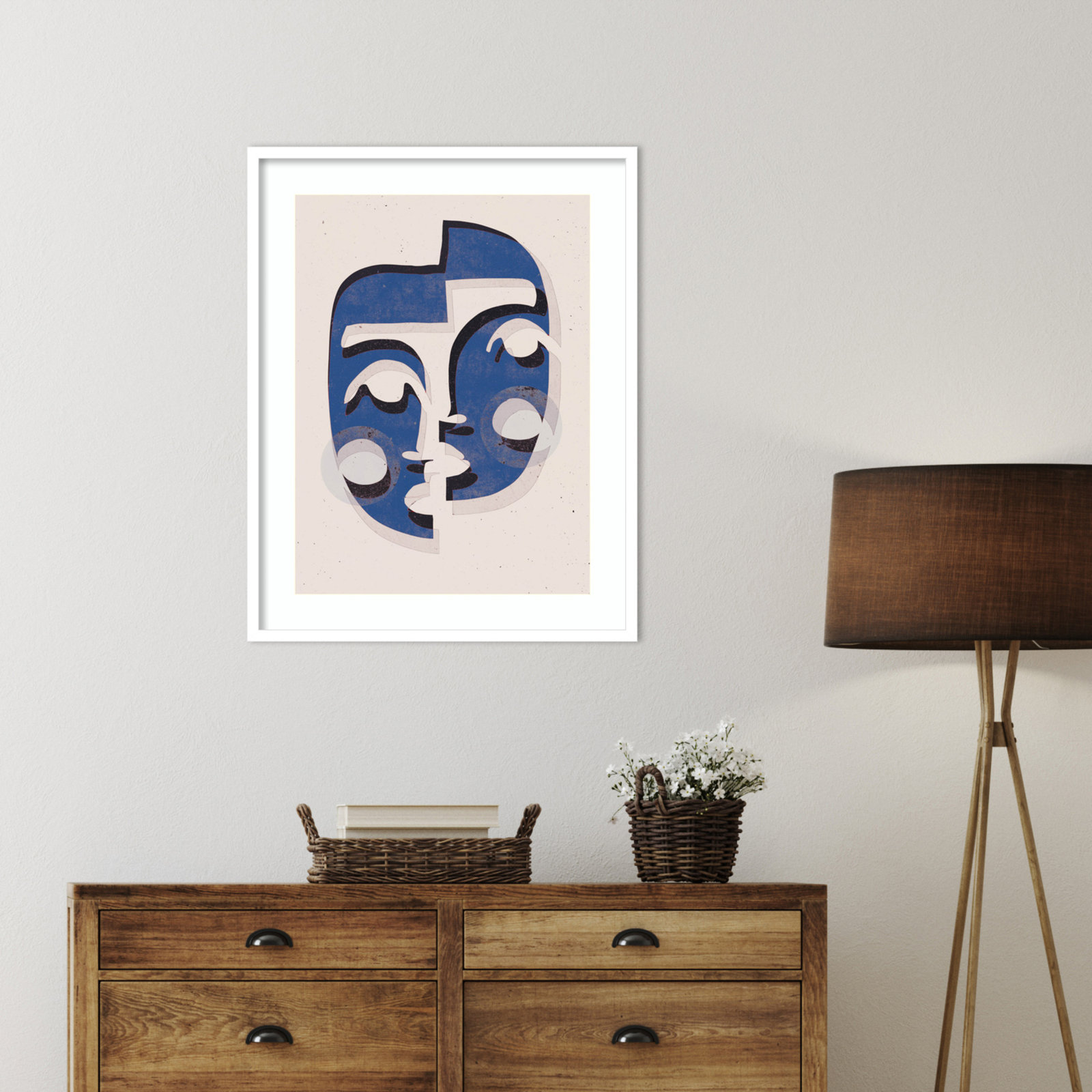 The Blue Mask by Treechild, White, 33" H x 26" W