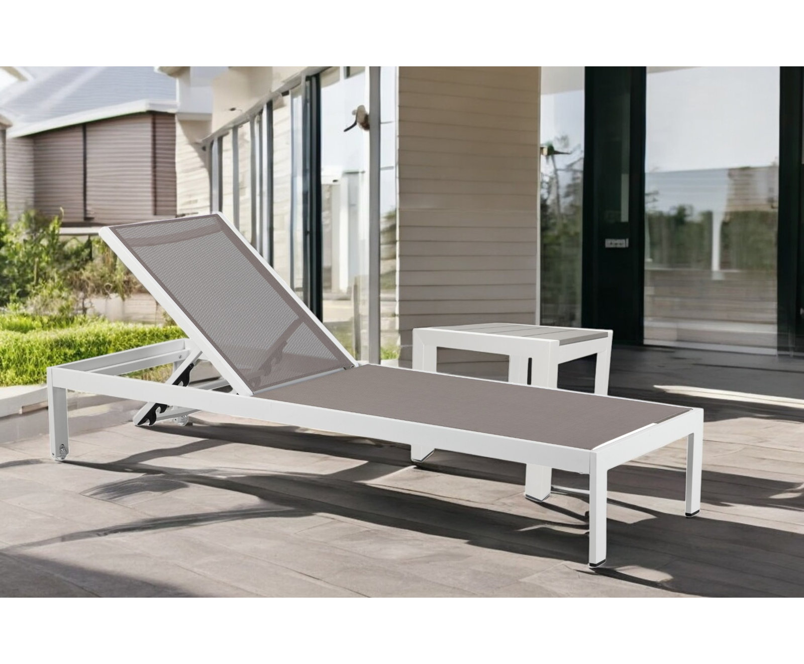 Aynura 76" Long Reclining Chaise Lounge Set with Table, Gray, White