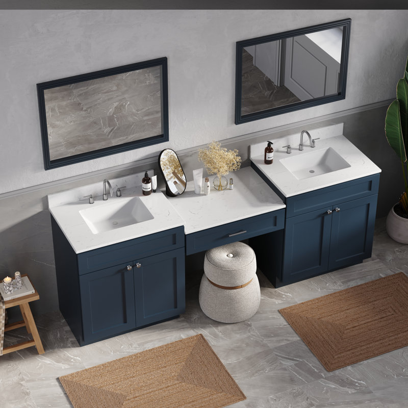 91'' Double Bathroom Vanity with Quartz Top, Blue