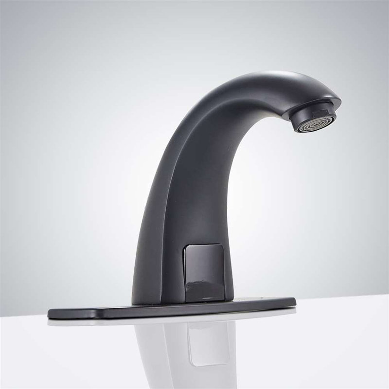 BathSelect Matte Black Sensor Bathroom Sink Faucet with Hole Cover Plate Single-Hole Sensor Vanity Faucet