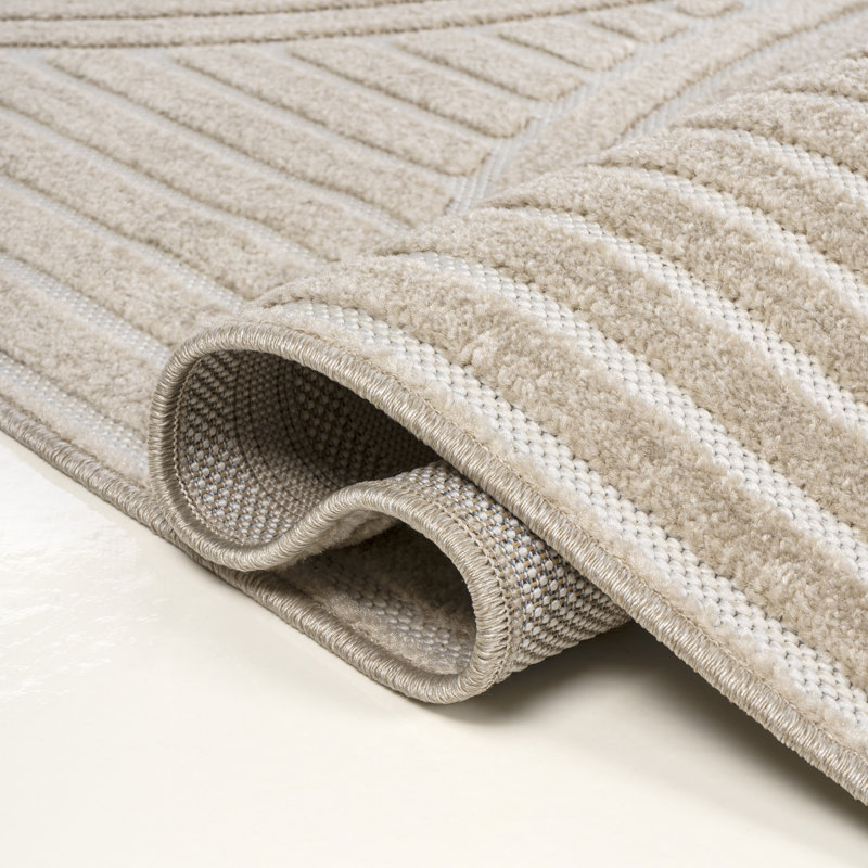 Tapis intérieur / extérieur beige / crème Alceo High-Low MidCentury, Rectangle 7 pi 10 po x 10 pi