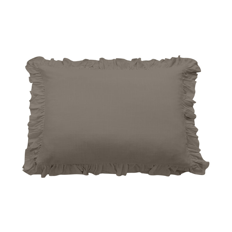 Lily Washed Linen Ruffled Classic Chic Romantic Farmhouse Pillow Sham, Taupe, King