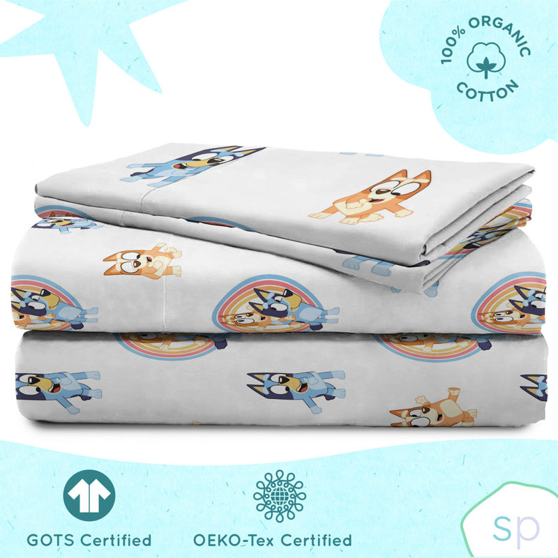 Bluey and Bingo White Organic Cotton Twin Sheet Set