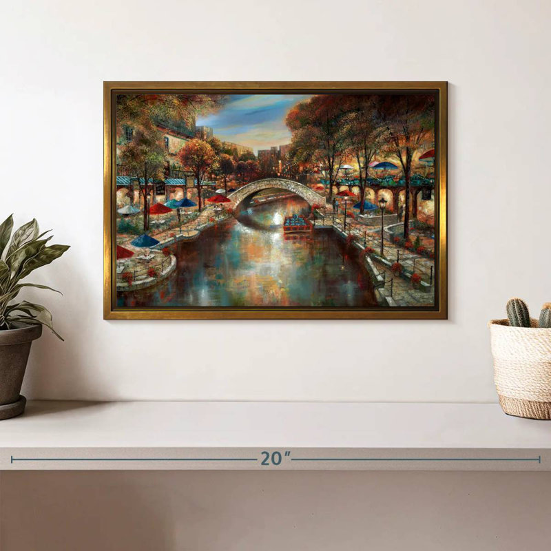 Soirée sur le canal, Cadre flottant doré, 13 po x 9 po