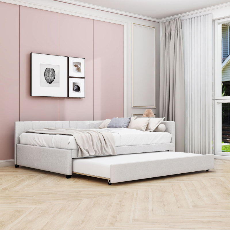 Upholstered Sofa Daybed with Trundle, Full, Beige