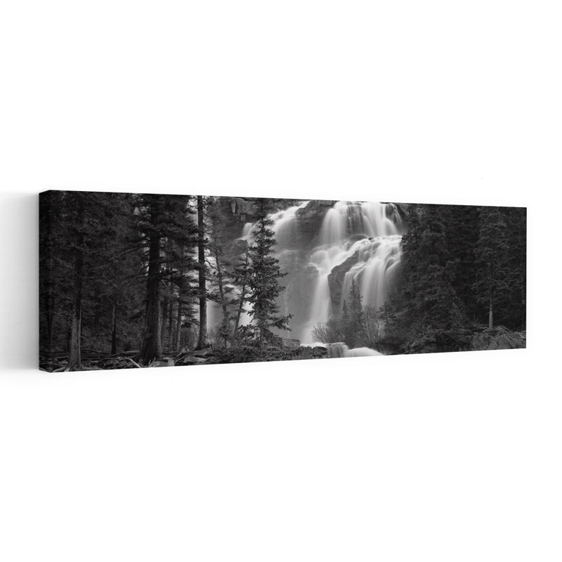 Chute d'eau dans une forêt, Banff, Alberta, Canada, art contemporain de paysage forestier abstrait, H 12 po x l 36 po