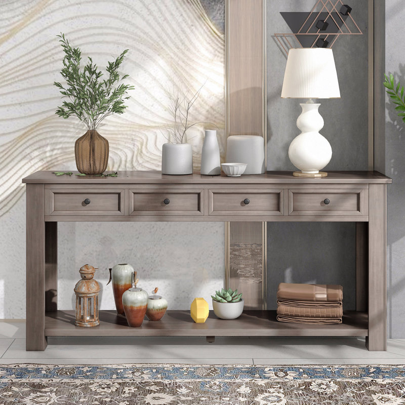 Console 63 "gris avec 4 tiroirs et tablette inférieure pour le vestibule, Gris