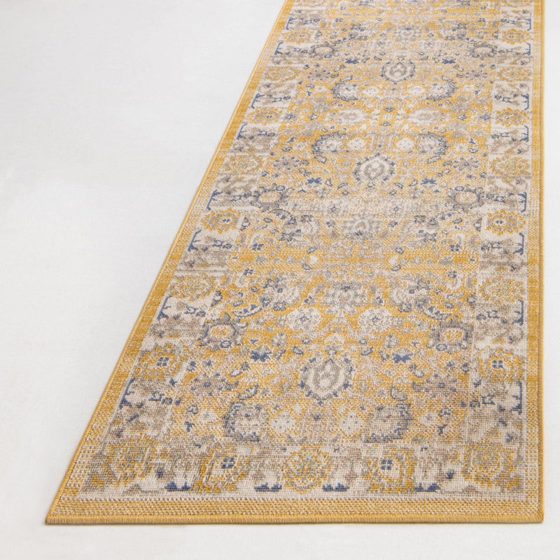 Tapis oriental toscan jaune Xion, Tapis de couloir 2 pi x 6 pi