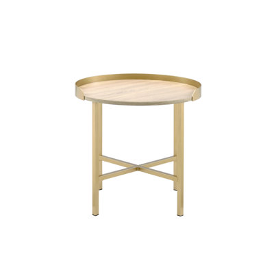 Table d'appoint à finition dorée avec plateau en bois synthétique et bois massif