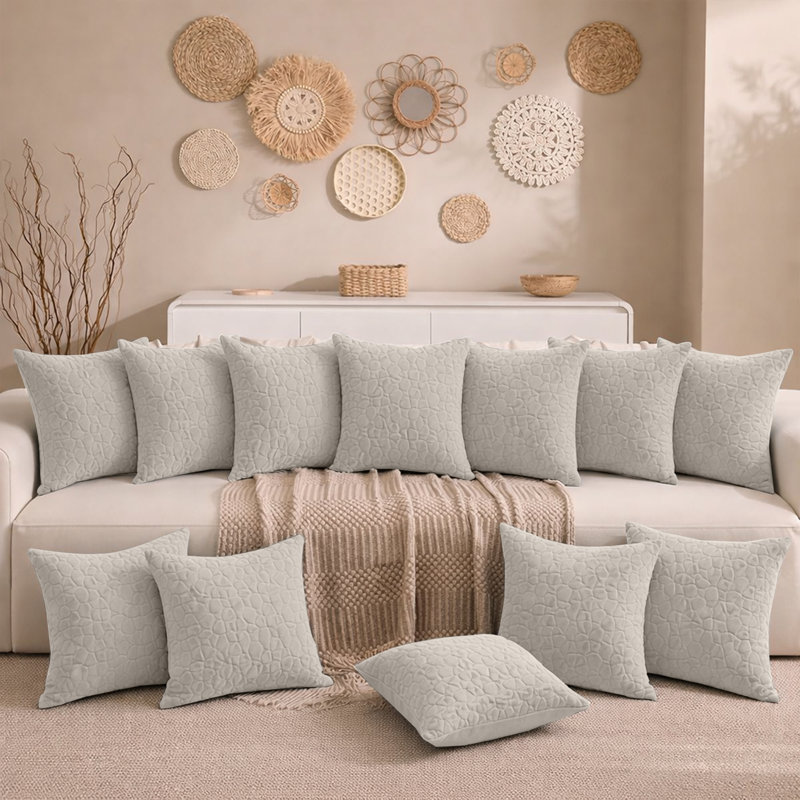 Aspire Homeware Geometric Square Velvet Cushion Covers, Beige, Pack of 12