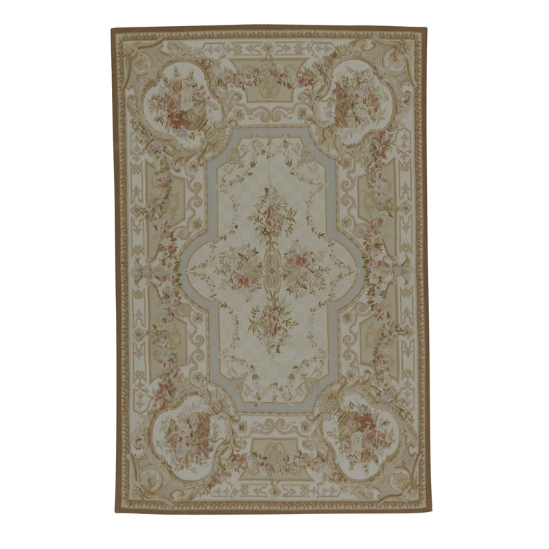 Tapis ivoire et beige noué à la main de haute qualité