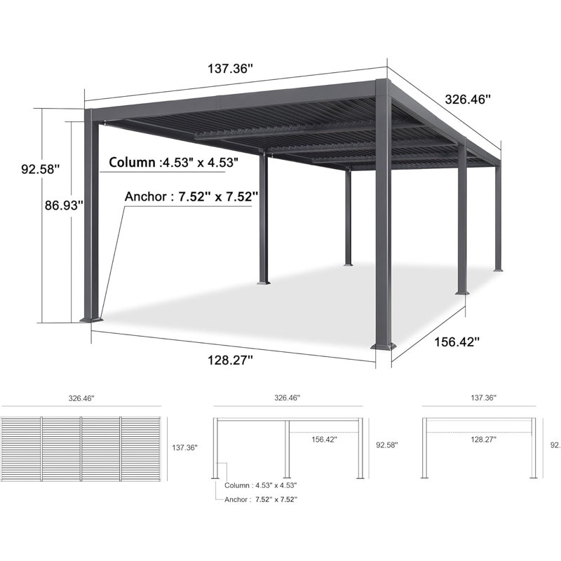 Patio Aluminum Pergola With 48ft String Lights, 92.58" H x 326.46" W x 137.36" D