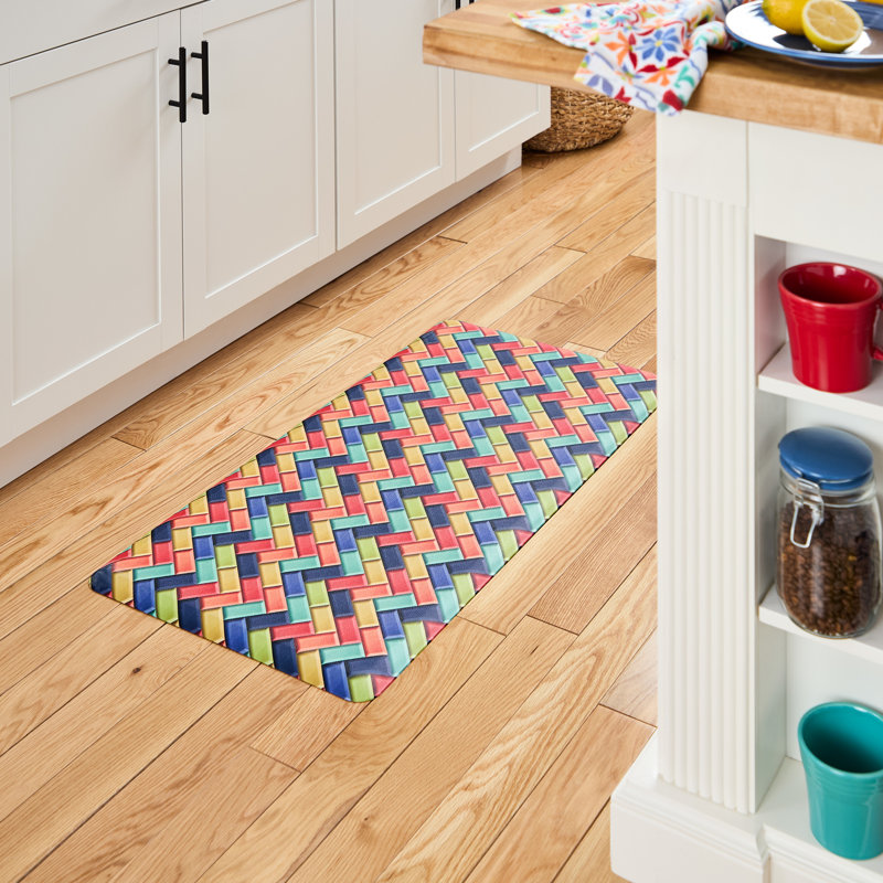 FIESTA Skull & Vine Floral Sugar Skull Anti-Fatigue Comfort Non-Slip Kitchen Mat, Red/Blue/Yellow