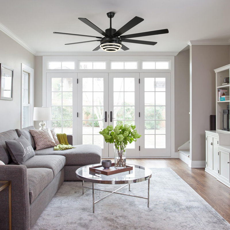 72" Modern Large Black Ceiling Fan with Dimmable LED Light and Remote Control DIY Shade 6-speed Reverisble Blades, Black