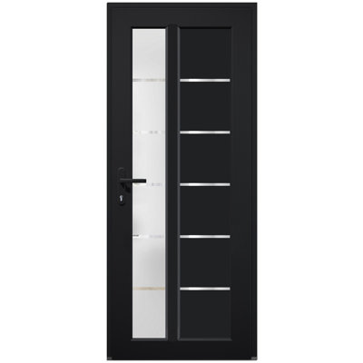 Porte d'entrée extérieure prémontée en fibre de verre, verre dépoli, Manux 8088, noir mat, pour bureaux, commerces et habitations. Porte d'entrée, patio, garage - L 30 x H 80 - Ouverture à droite vers l'intérieur