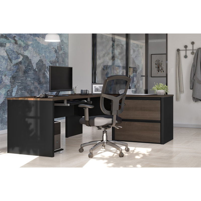Ensemble de bureau d'ordinateur en L 1 pièce Aurea, Antigua / noir