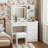 Vanity Desk Set Makeup Table with Large Sliding Lighted Mirror & Top, Modern Dressing Table with Drawers, Storage Shelves & Stool for Bedroom, White, 50.1 cm(W)× 100 cm(D)× 135 cm(H)