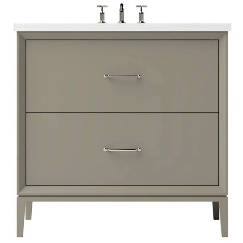 Meuble-lavabo simple à deux tiroirs Alexandra, Olive française, 42", Nickel satiné
