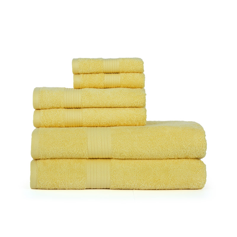 Towel Set of 6 100% Cotton 600 GSM, Yellow