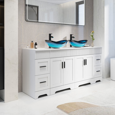 Ensemble de meuble-lavabo double 72 po avec plateau en bois manufacturé Akron, lavabos vasques, robinets et drains, peinture résistante à l'eau Akron