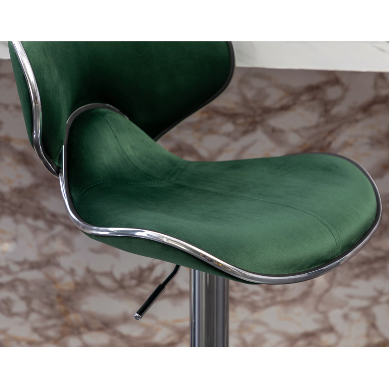 Masaccio Velvet Upholstered Adjustable Swivel Barstool, Set Of 2, Green