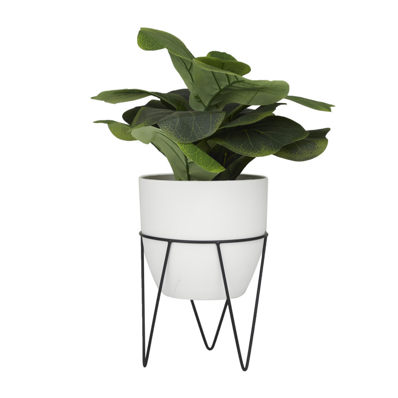 19.25'' Green Faux Pilea Plant in White Metal Pot