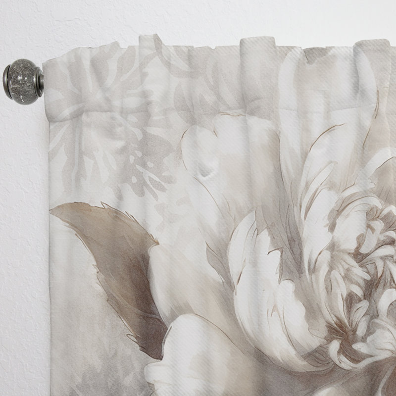 Grey Peonies On Branch II - Floral Velvet Curtain - 1 Panel, 52" W x 108" L