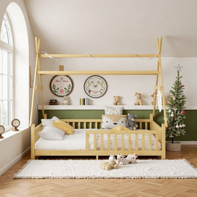 Lit pour enfant à profil bas avec lumière DEL et barrières de sécurité pour les tout-petits garçons
