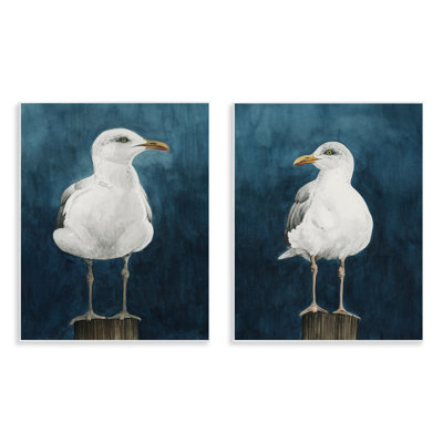 Mouette debout sur une bûche, ensemble de 2 plaques murales par Grace Popp