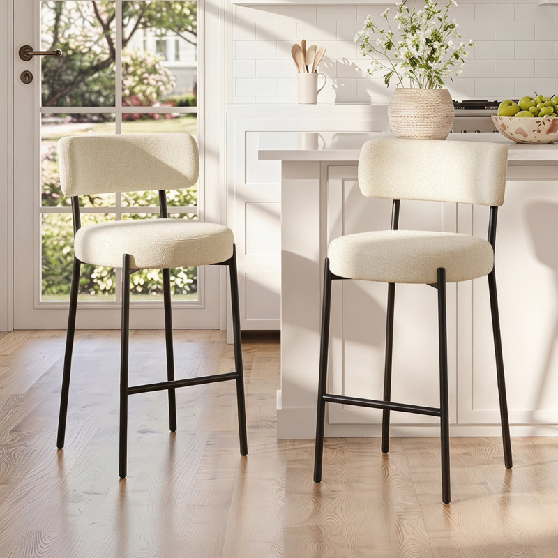 Tabouret 34,25 "H 34,25" avec dossier courbé, Chenille blanche