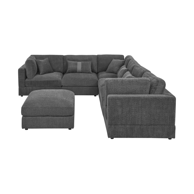 147" Width Modular Sectional, Black Microfiber