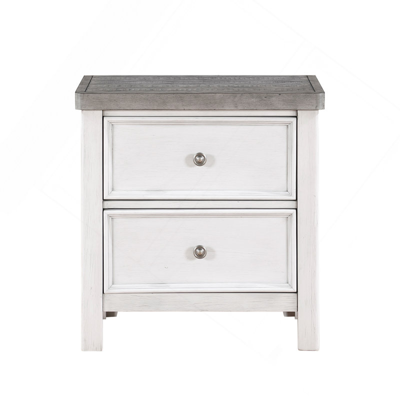 Table de chevet 1 pièce blanche et grise avec 2 tiroirs et meubles en bois au design classique