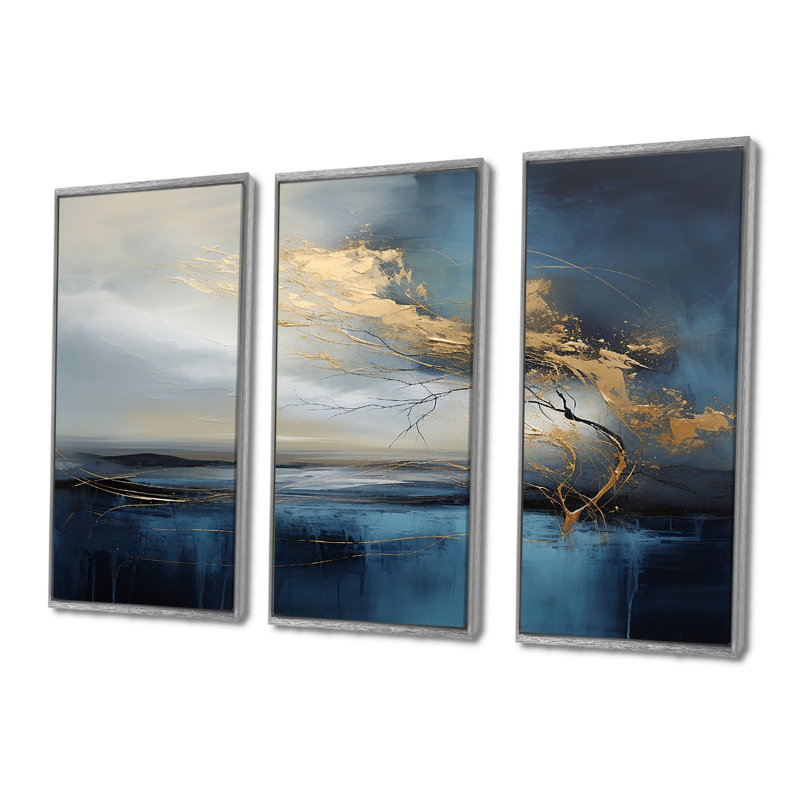 Stratford - ensemble d'art mural abstrait paysage, Encadrement argenté, H 40 po x l 60 po x P 1 po