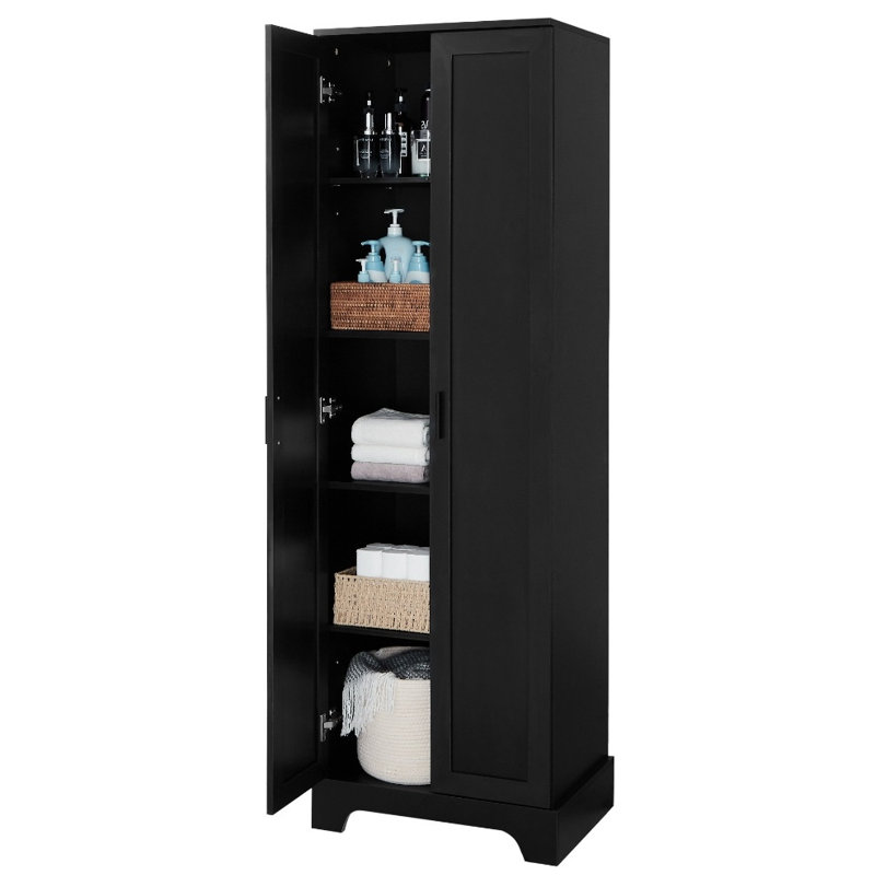 Hot Sale Brown MDF Storage Cabinet with 2 Doors Adjustable Shelf for Bathroom Office, 64" H x 23.3" W x 16.9" D, Black
