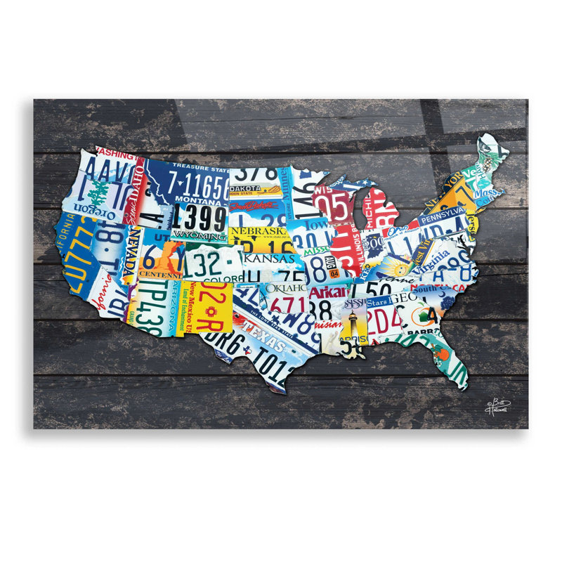 Carte des États-Unis, plaque d'immeuble par Britt Hallowell - impression sans cadre, H 12 po x l 16 po x P 0,13 po