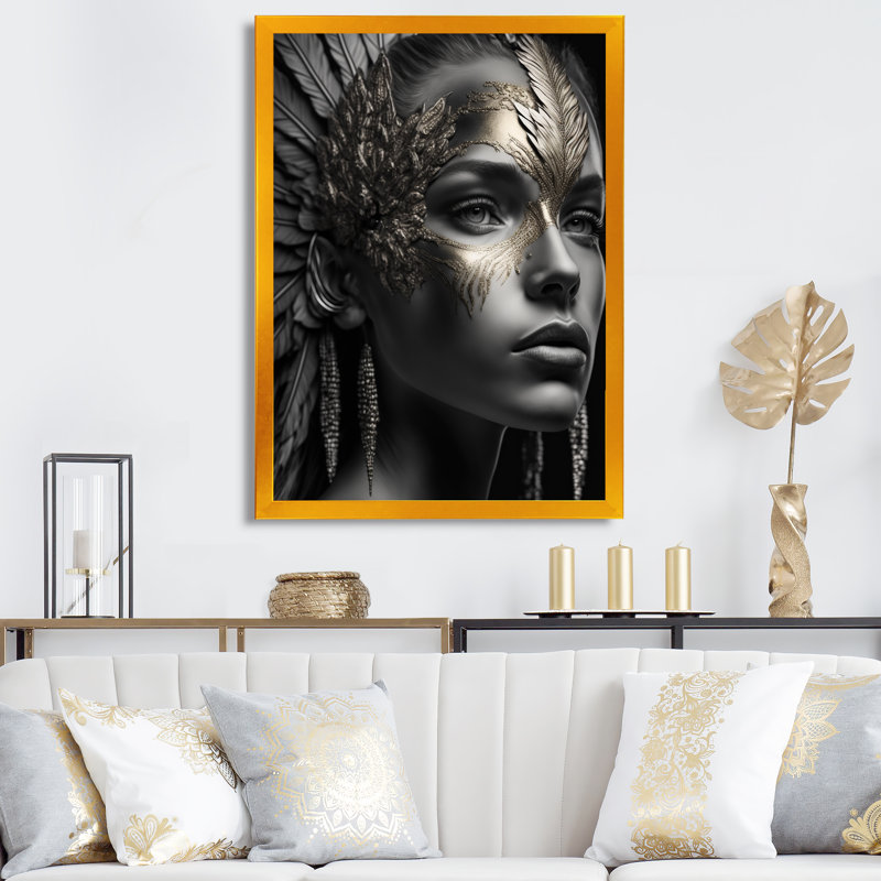 Femme bohémienne rétro sur toile, H 44 po x l 34 po x P 1,5 po, Encadrement doré