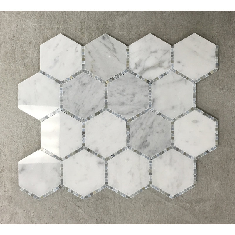 Honeycomb Mosaic Wall & Floor Tile, White Carrara/Portugal Gray