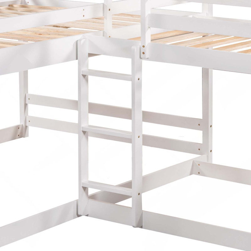 Lit superposé en L pour lit double et simple avec glissière et échelle courte, White