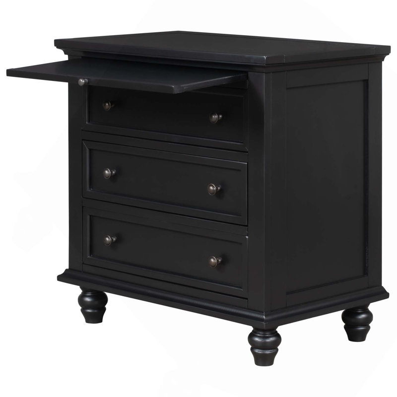 Minimalist Painted Nightstand Pull-Out Tray 3 Drawers, Black