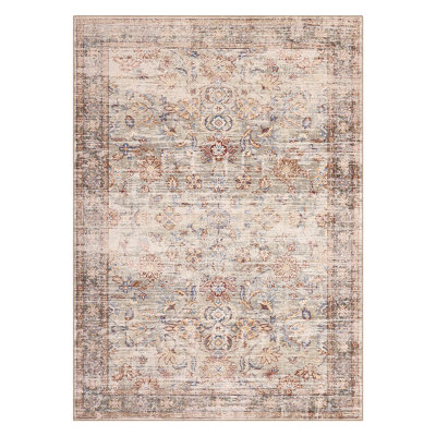Tapis lavable de style vintage à motifs floraux vieillis