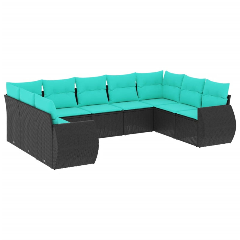  9 Piece Patio Sofa Set With Cushions Black Poly Rattan