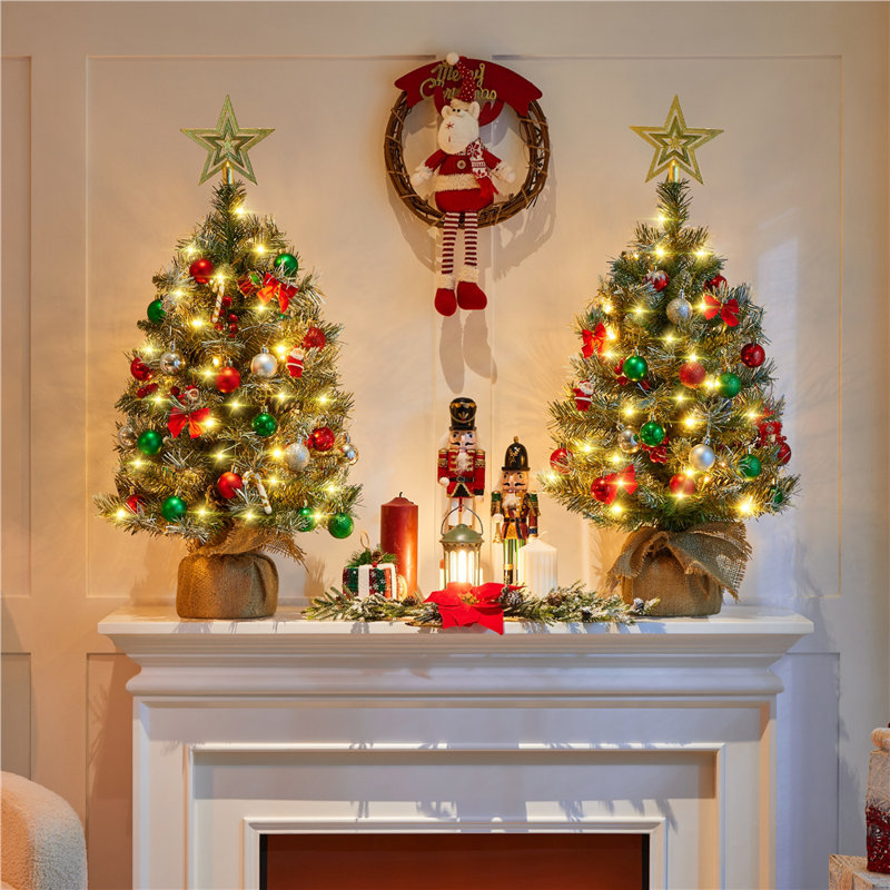 2Pcs Lighted Artificial Christmas Tree, 3 ft