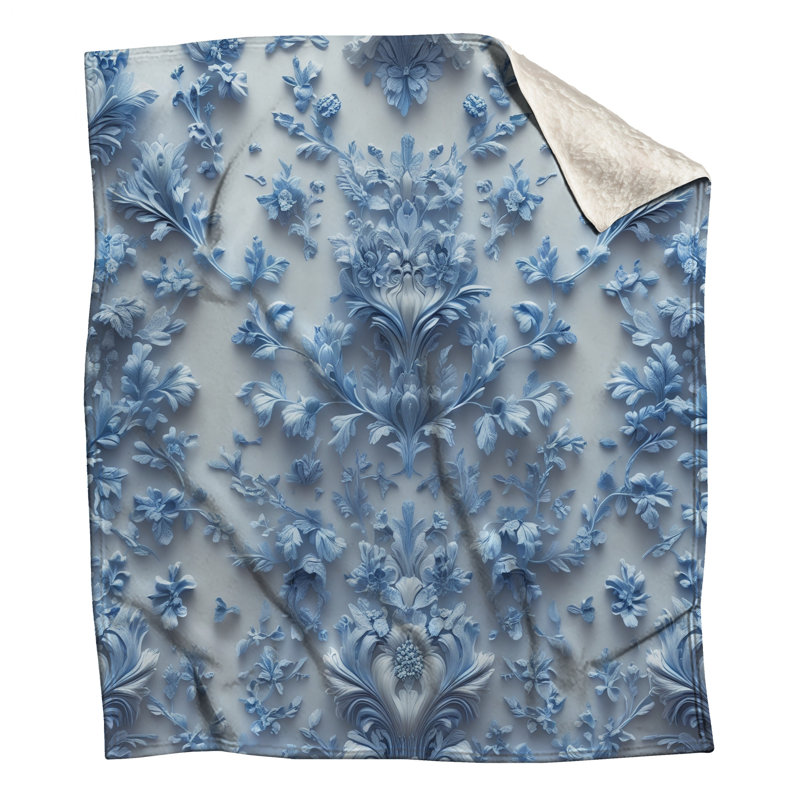 Blue Floral Embossed Blankets, 60in W x 80in H
