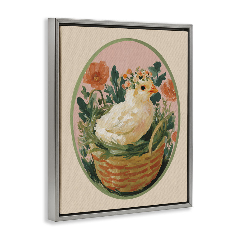 Cadre flottant Bloom Nest Chick, design par Yen, Cadre flottant gris lustré, H 31 po x l 25 po
