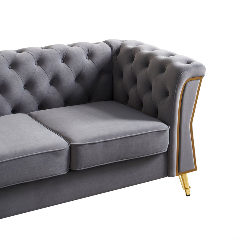 Canapé moderne en velours capitonné 87,4 po, Gris