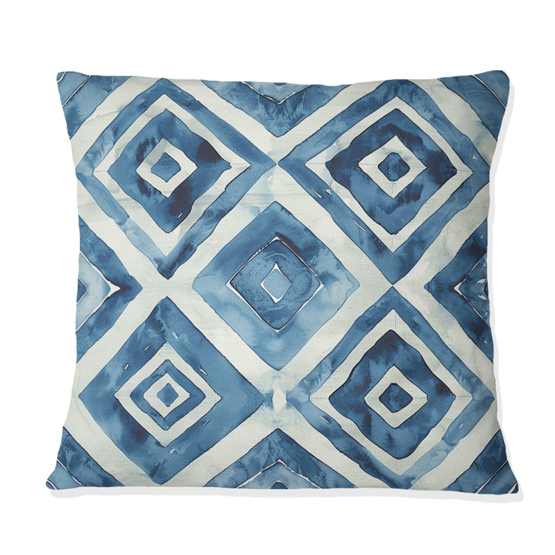 Coussin transitionnel bleu et blanc Royal Geo Tile IV - transitionnel, H 18 po x l 18 po